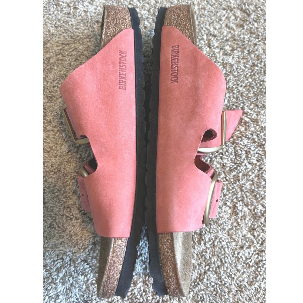 Birkenstock Arizona Big Buckle Coral Pink Nubuck Leather Sandals EU 42 L11 M9 - Picture 2 of 8